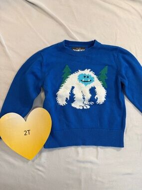 OshKosh B’gosh-long sleeved knit sweater w Sasquatch/Yeti on the front. Size 2T.